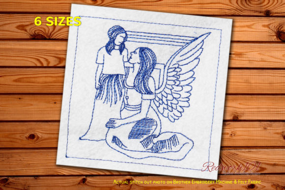 Guardian Angels with Child Redwork: A Heartfelt Embroidery Design