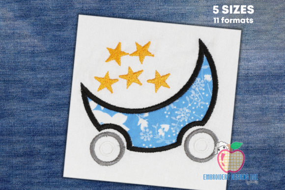 Moon Cartoon Trolley with Stars Applique