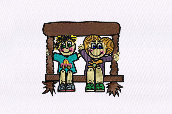 Swinging Kids Embroidery Design